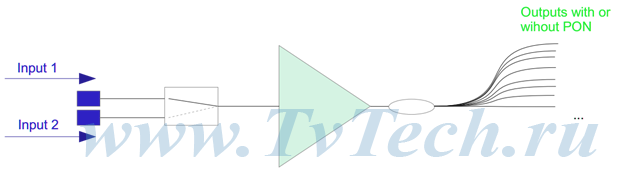 Структурная схема OSW, двойного оптического ввода усилителя TVT1550-OA-16x19 EDFA 16x19дБм