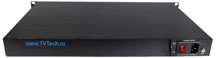 Вид сзади на 8-ми канальный энкодер в IP формата HEVC/H.265 в/из AVC H.264 MPEG-4